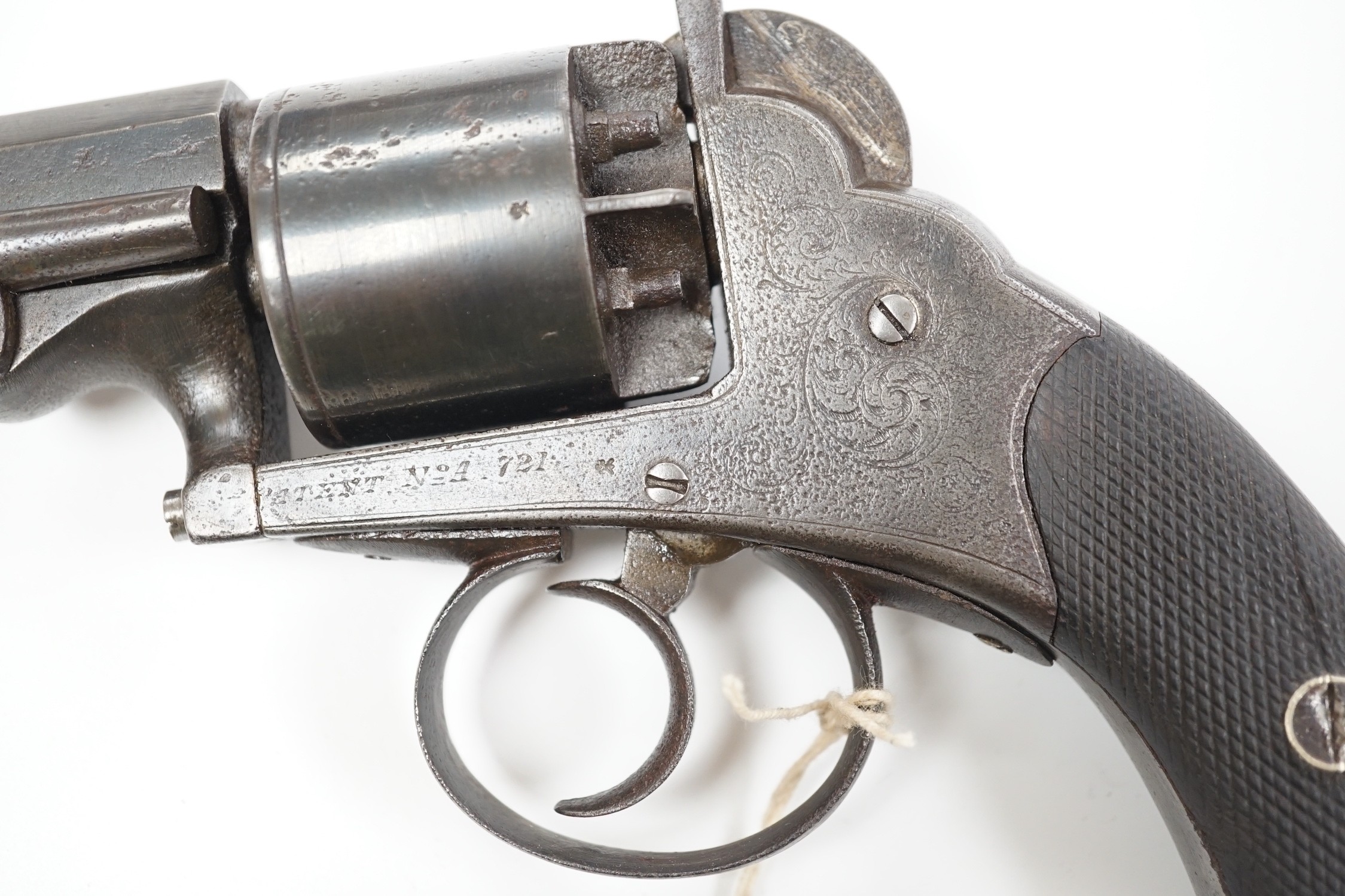 An English double action percussion open frame revolver, Patent No. A 721, c.1850